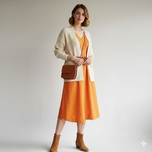 ANN TAYLOR PETITE Bright Orange Linen Blend Midi Dress – SP (Small Petite)